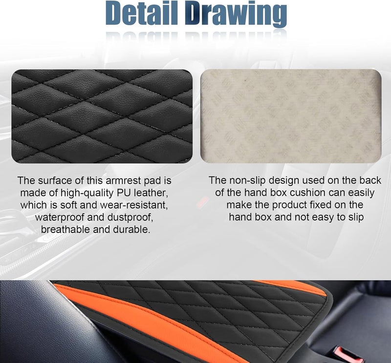 Vrasly Car Center Console Cover, Universal Leather Waterproof Armrest Seat Box Cover Protector, Comfortable Car Decor Accessories Fit for Most Cars, Vehicles, SUVs-Orange - Image 3